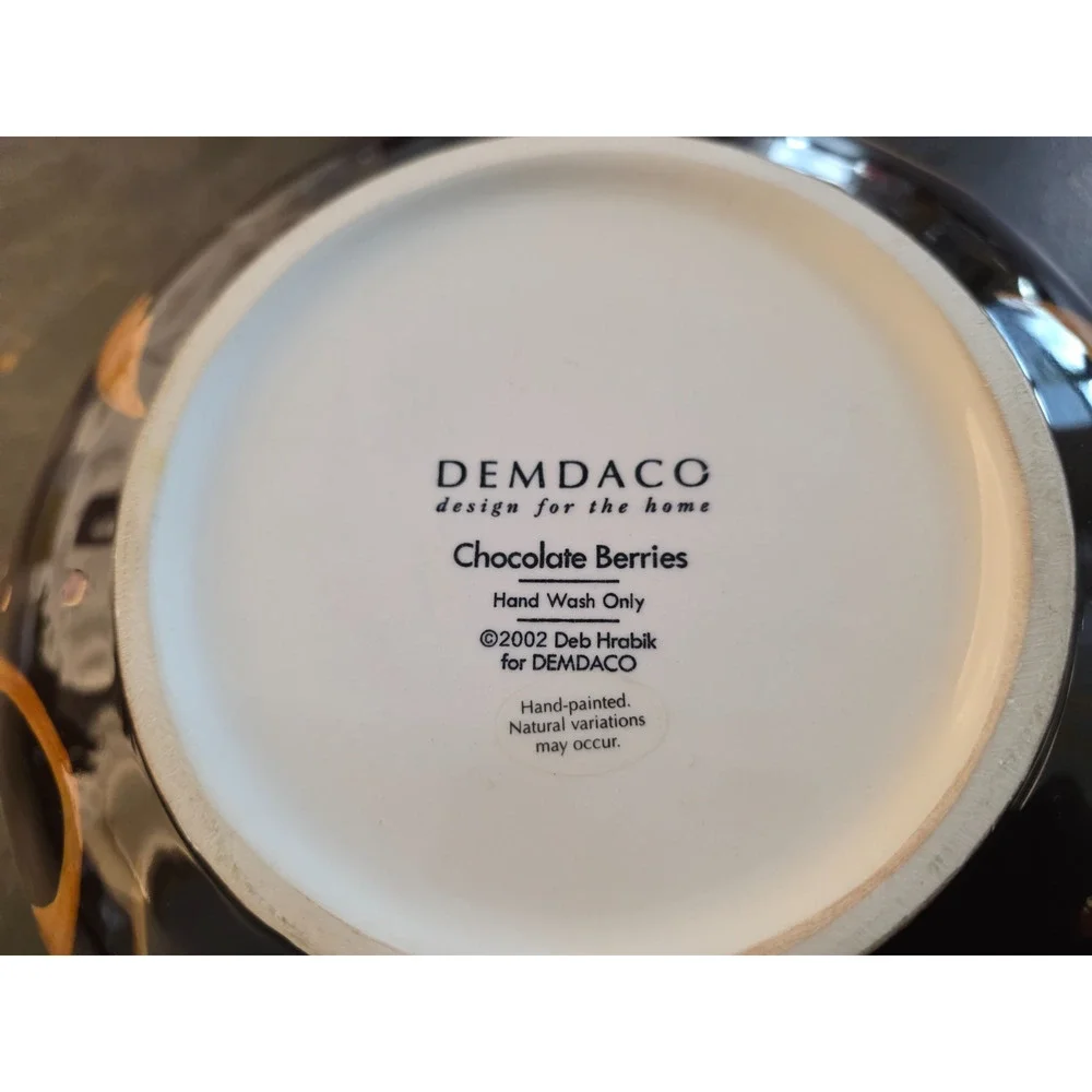 Demdaco Chocolate Berries Large Salad Serving Bowl Green Band 10 1/8